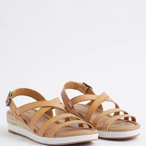 TORRID STRAPPY FAUX LEATHER ESPADRILLE SPORT WEDGE - COGNAC size 9.5 WW